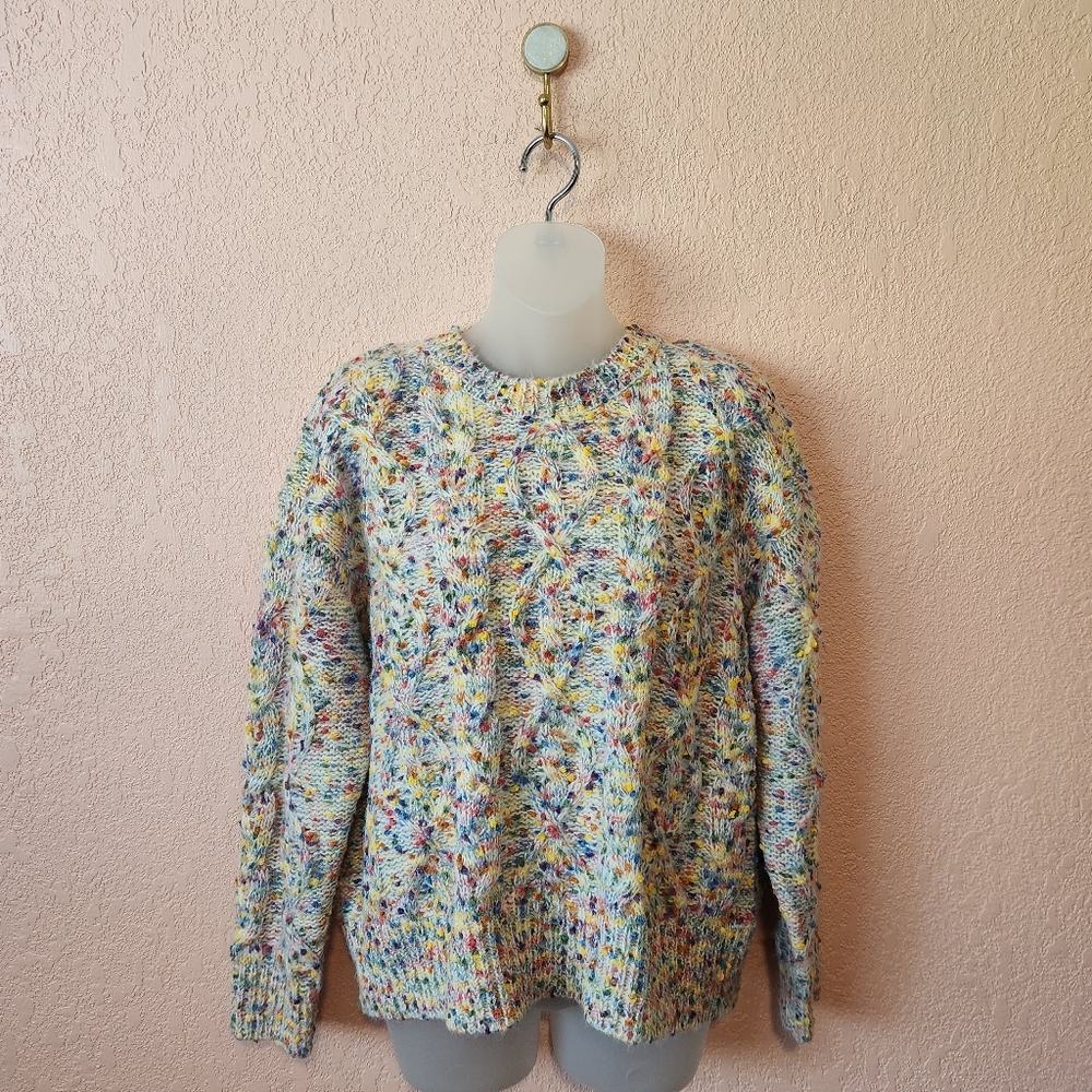 Slowline Cream Colorful Confetti Knit Pullover Sweater